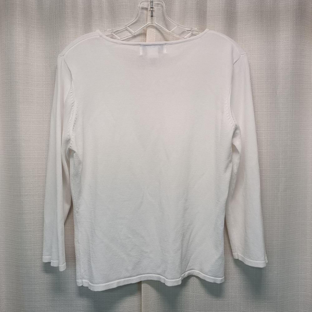 Vtg Bob Mackie Studio Women White Sequin Beaded Flower Knit Top 3/4 Sleeve Large - Picture 7 of 7